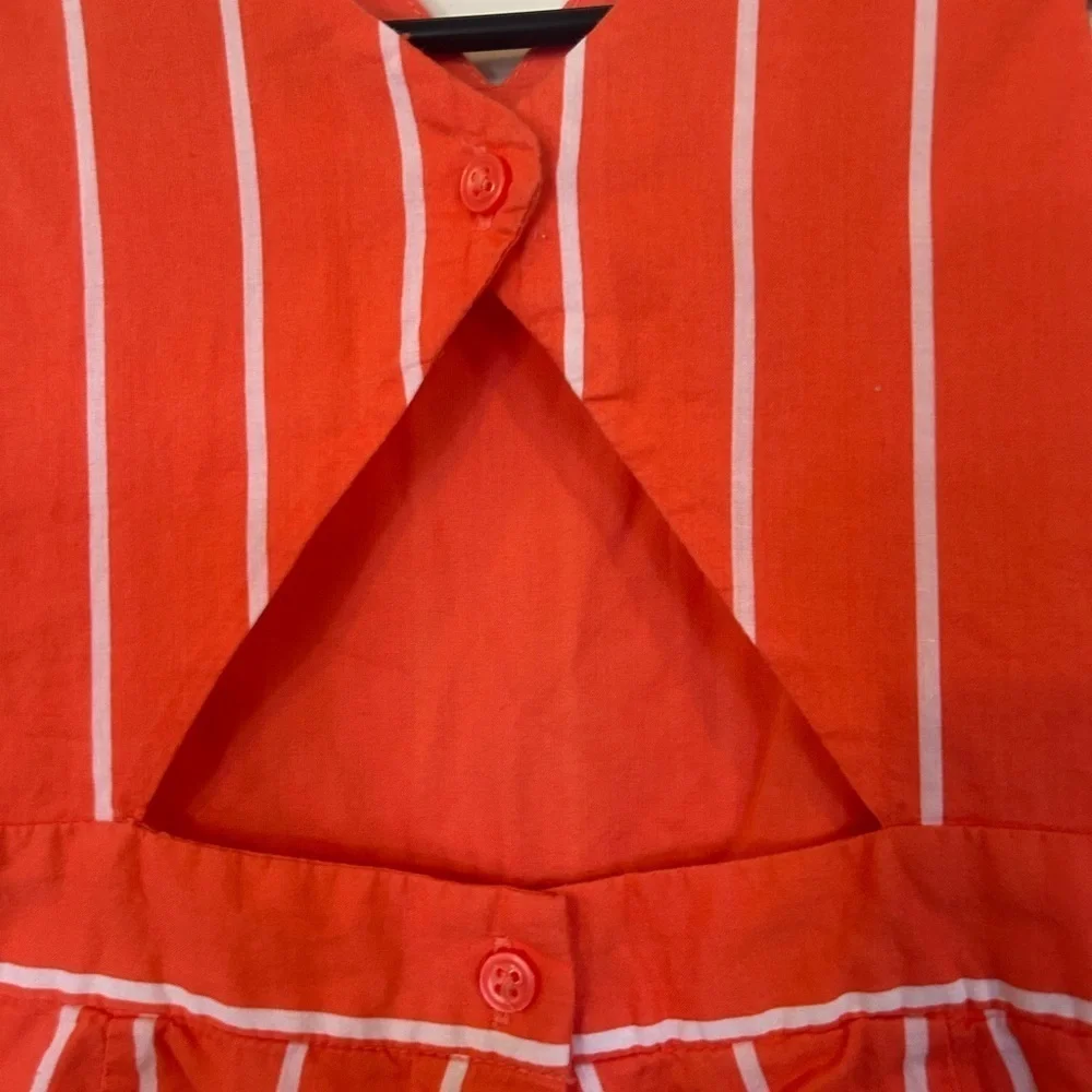 Girl's Janie and Jack Coral Orange Striped Jumpsuit Size 4 Cut out back